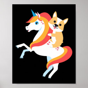 Corgi Riding Unicorn Niedliches Witziges HundeHall Poster