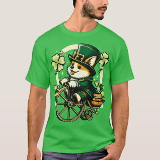 Corgi Riding Vintag Cycle St Patricks Day T-Shirt