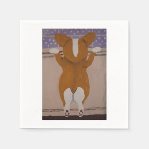 Corgi schaut aus dem Fenster Serviette