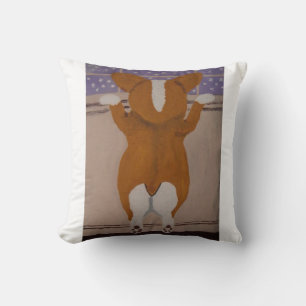 Corgi schaut aus dem Fenster T-Shirt Kissen