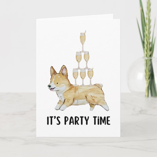 Corgi sein Party Zeit Wasserfarbe Dankeskarte (Vorderseite)