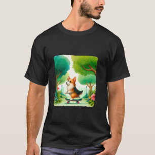 Corgi Skateboardfahren im üppigen Park. Hund Skate T-Shirt