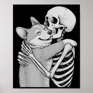 Corgi-Skelett-Umarmen Halloween-Hundefreund Poster