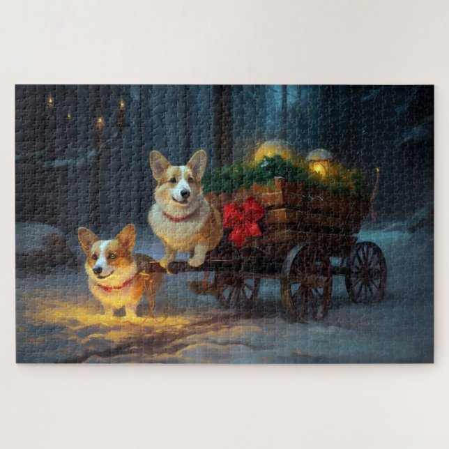 Corgi Snowy Sleigh Weihnachtsdekor (Horizontal)