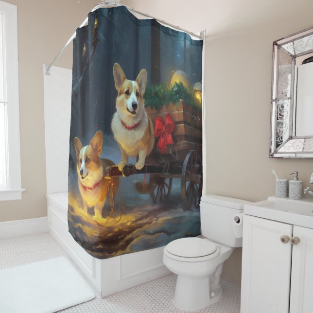 Corgi Snowy Sleigh Weihnachtsdekor Duschvorhang (Beispiel)