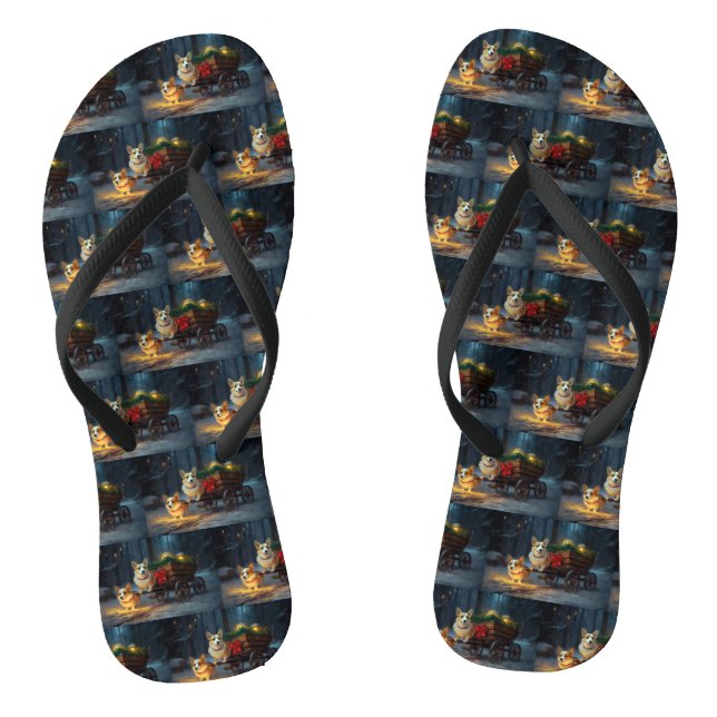 Corgi Snowy Sleigh Weihnachtsdekor Flip Flops (Fußbett)