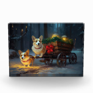 Corgi Snowy Sleigh Weihnachtsdekor Fotoblock