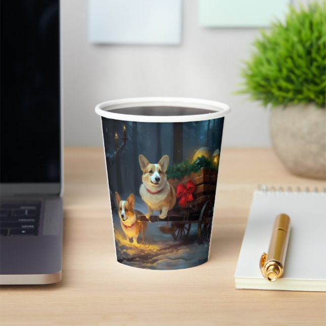 Corgi Snowy Sleigh Weihnachtsdekor Pappbecher (InSitu)