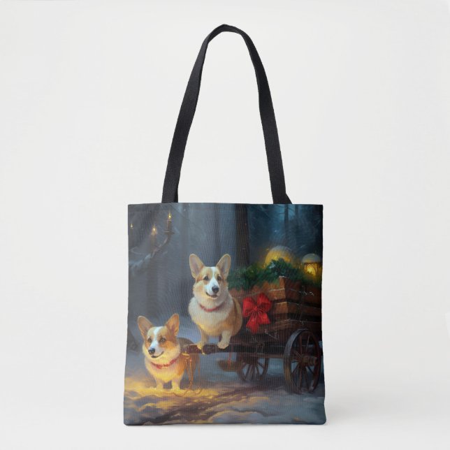 Corgi Snowy Sleigh Weihnachtsdekor Tasche (Vorderseite)