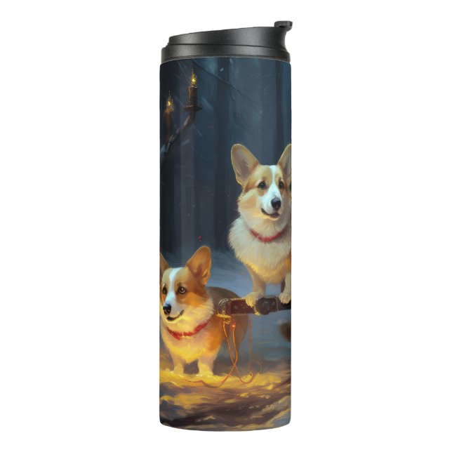 Corgi Snowy Sleigh Weihnachtsdekor Thermosbecher (Nach links gedreht)