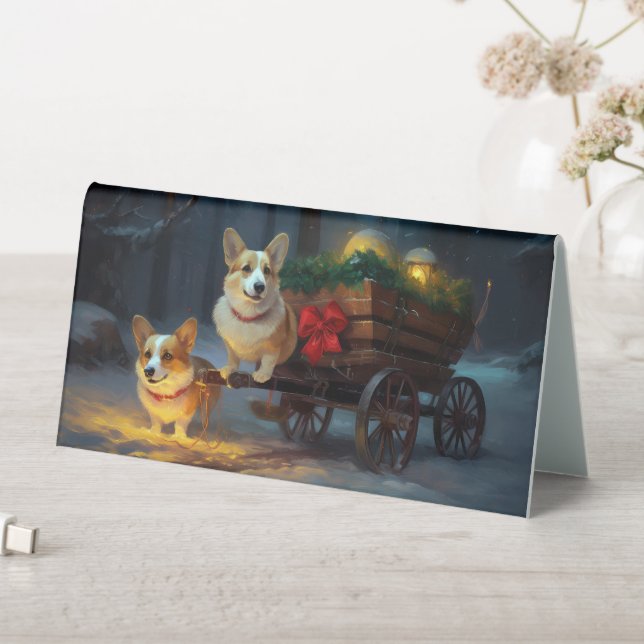 Corgi Snowy Sleigh Weihnachtsdekor Tischaufsteller (In Situ (Tisch))