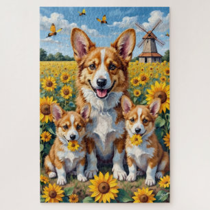 Corgi-Sonnenblumenfeld-Kunst