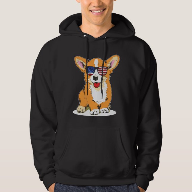 Corgi Sonnenbrille Merica Flag Th Juli Patriotic Hoodie (Vorderseite)