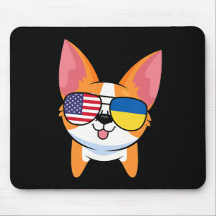 Corgi Sonnenbrille Usa Amerikanische Ukraine-Flagg Mousepad