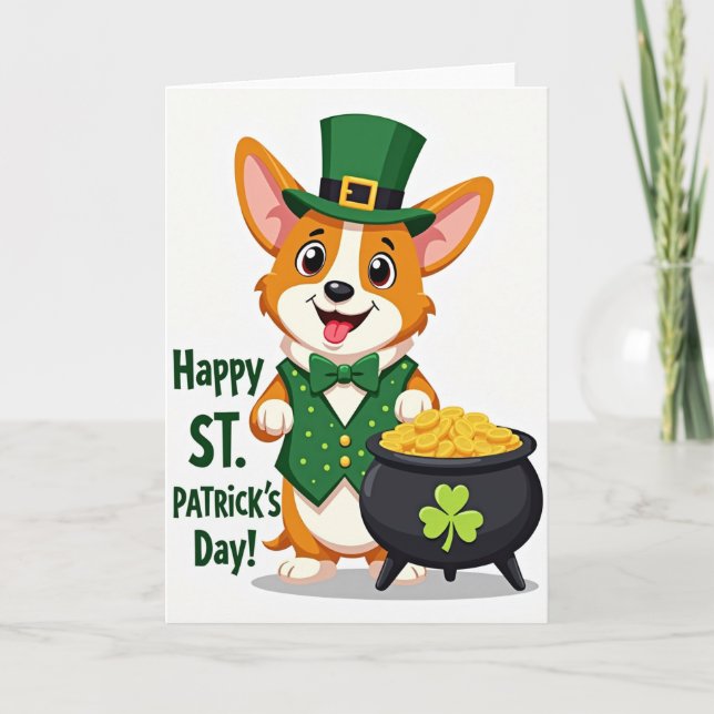 Corgi St Patricks Day Best Wishes Card Karte (Vorderseite)