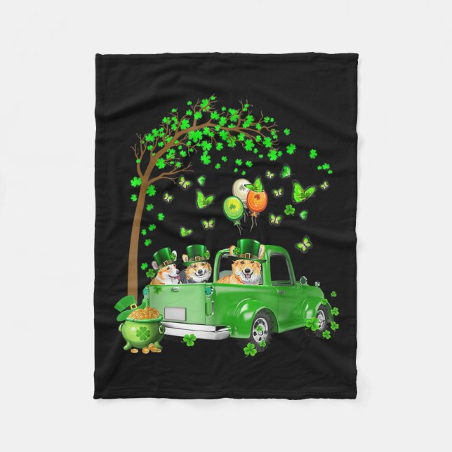 Corgi St Patricks Day Grüner LKW unter dem Baum Fleecedecke (Vorderseite)