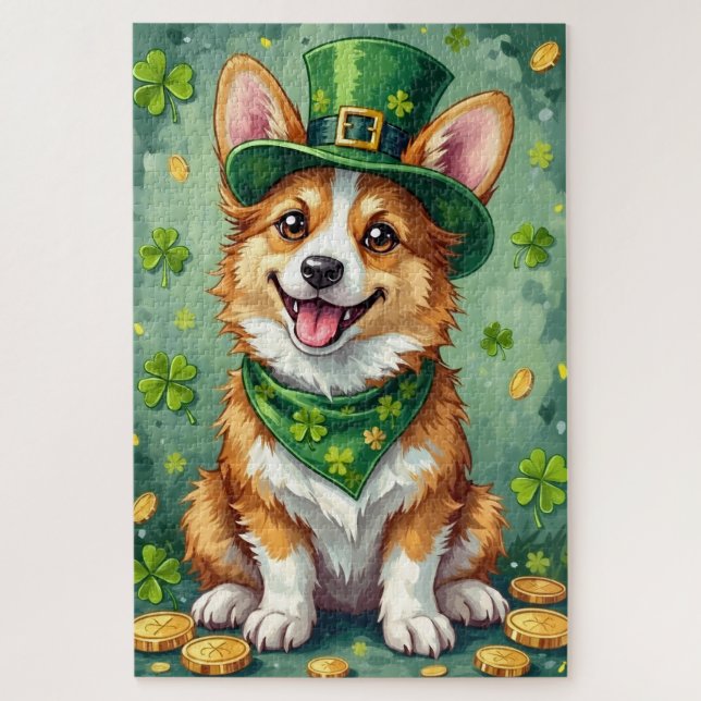 Corgi St. Patrick's Day Niedlicher Glückshund (Vertikal)