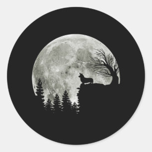 Corgi Stehend auf Mondschein Halloween Runder Aufkleber