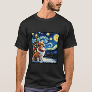 Corgi Sternennacht Weihnachten Van Gogh Hund Santa T-Shirt