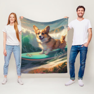 Corgi Strand Surfen Malerei Fleecedecke