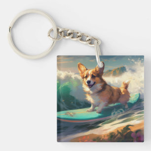 Corgi  Strand Surfen Malerei Schlüsselanhänger