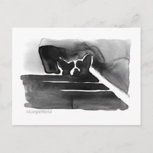 Corgi sur la carte postale des escaliers