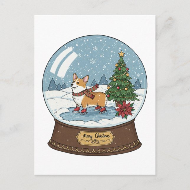 Corgi sur Patins Carte postale de Noël (Devant)
