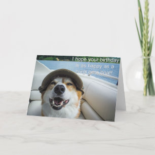 Corgi sur une carte d'anniversaire de bateau