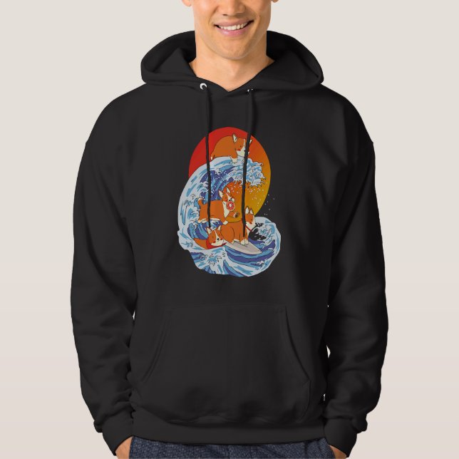Corgi Surfer Surfing Surf Board Corgi Hoodie (Vorderseite)