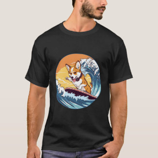 Corgi Surfing Funny Dog Beach T-Shirt