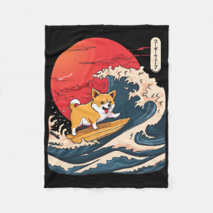 Corgi surft auf japanischer Welle _4 Fleecedecke