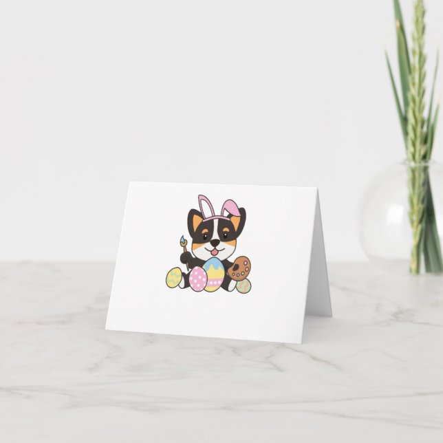 Corgi süß zu Ostern mit Ostereiern als Dankeskarte (Vorderseite)