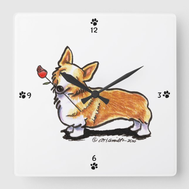 Corgi Sweetheart Quadratische Wanduhr (Vorderseite)
