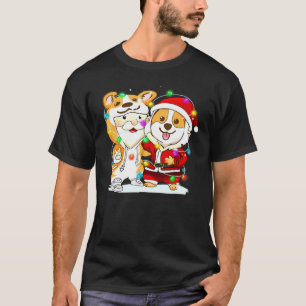 Corgi trägt Weihnachtsmann-Anzug Weihnachtslicht T-Shirt