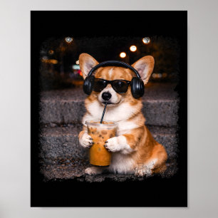 Corgi trinkt eisgekühlten Kaffee Liebhaber Humor l Poster