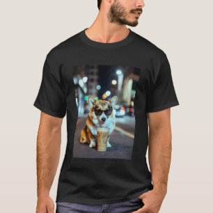 Corgi trinkt Eiskaffee Tier Hund Meme T-Shirt