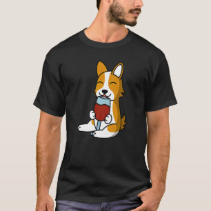 Corgi trinkt Wein Hund   T-Shirt