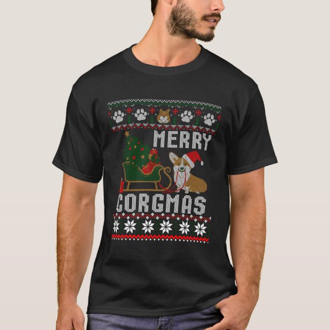 Corgi Ugly Christmas Sweater Merry Corgmas Santa C T-Shirt (Vorderseite)