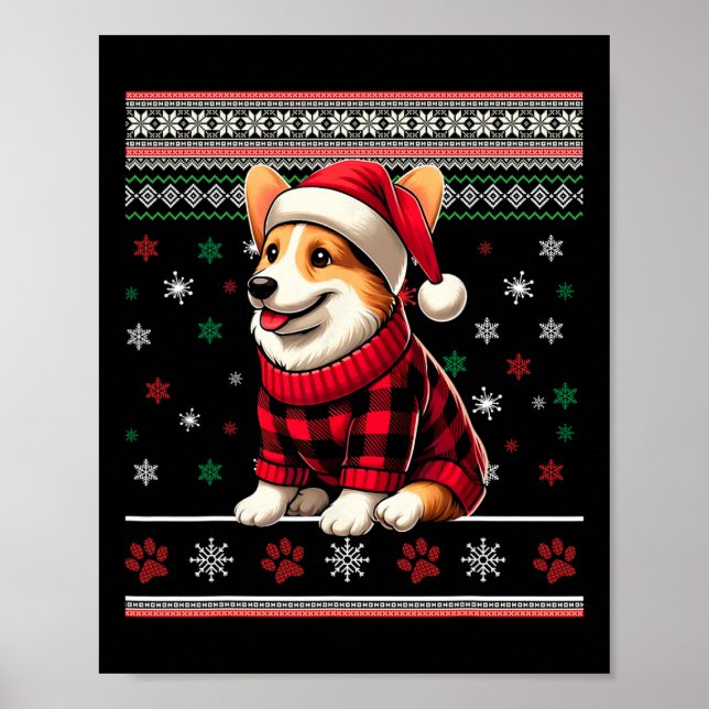 Corgi Ugly Funny Weihnachtsfeier Weihnachtsmannmüt Poster (Vorne)