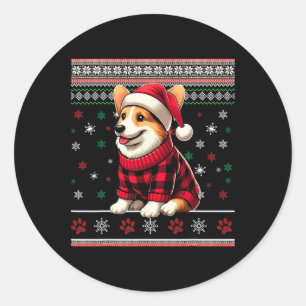 Corgi Ugly Funny Weihnachtsfeier Weihnachtsmannmüt Runder Aufkleber