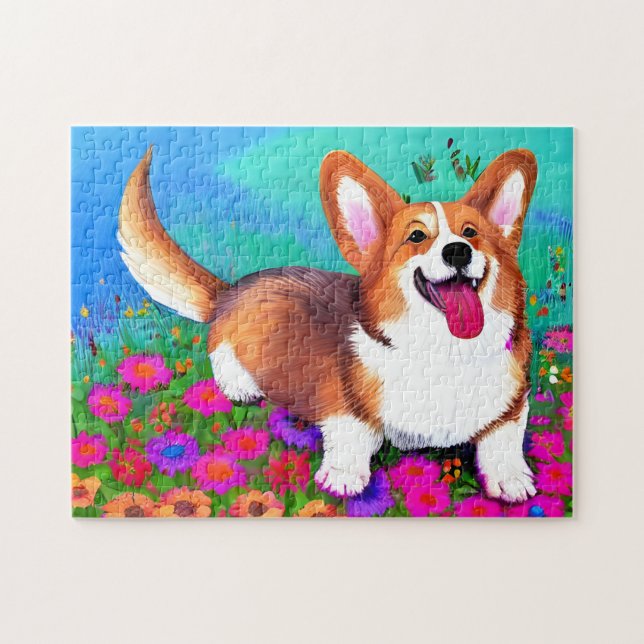 Corgi und Blume (Horizontal)