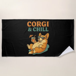 Corgi und Chillen Strandtuch