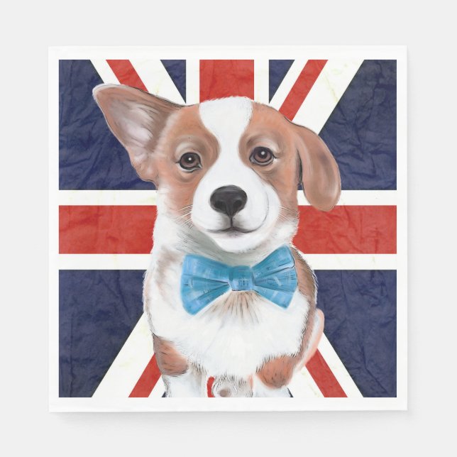 Corgi und die englische Flagge Serviette (Vorderseite)