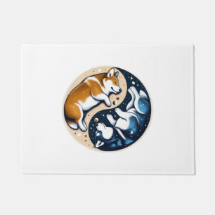 Corgi und Husky auf der Raumfahrt Yin und Yang Ess Fußmatte