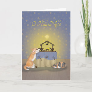 Corgi und Katze mit Krippe Weihnachtskarte Karte