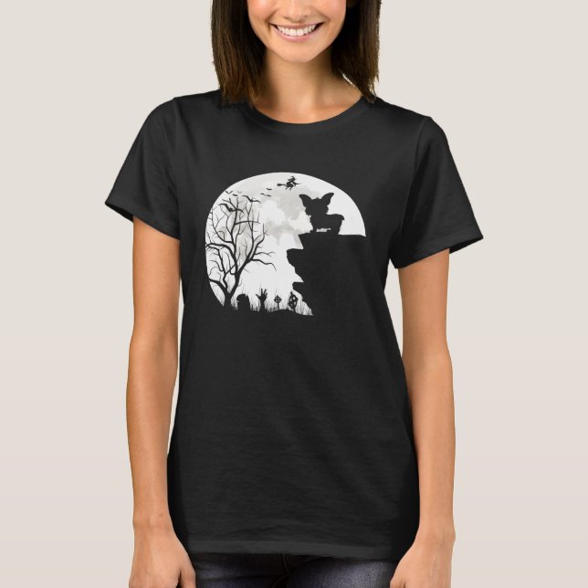 Corgi Under Moon Halloween Dog T-Shirt (Vorderseite)