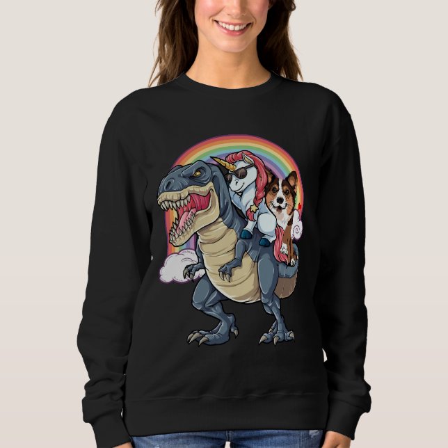 Corgi Unicorn Ride T Rex Sweatshirt (Vorderseite)