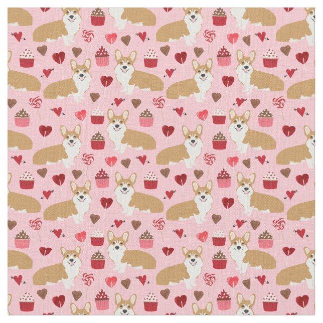 Corgi-Valentinsgruß-Gewebe - Rosa Stoff (Nahaufnahme)