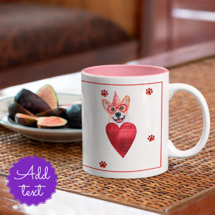 Corgi Valentinstag Geschenk Hund Zweifarbige Tasse