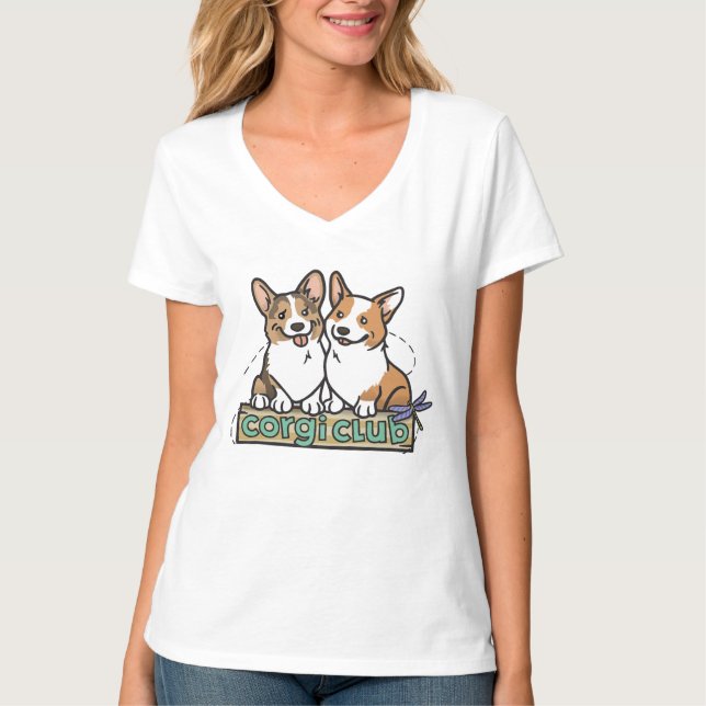 Corgi-Verein-T - Shirt der V-Hals der Frauen (Vorderseite)